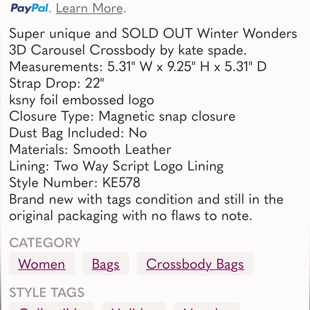 Kate Spade winter wonders carousel 3D Crossbody bag limited ED novelty collector - Picture 12 of 12